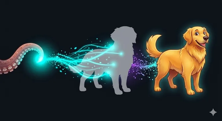 Summon: tentacle transforms a grey silhouette into a living agent